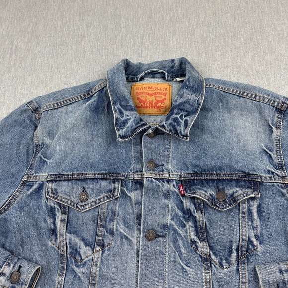 Levis Jacket Mens 2XL XXL Blue Denim Trucker Jean Coat Western Rodeo Cowboy - Picture 2 of 8